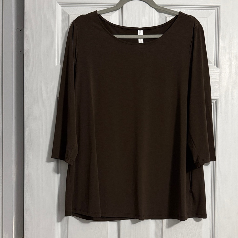 Classic Brown Scoop-Neck Long Sleeve Top